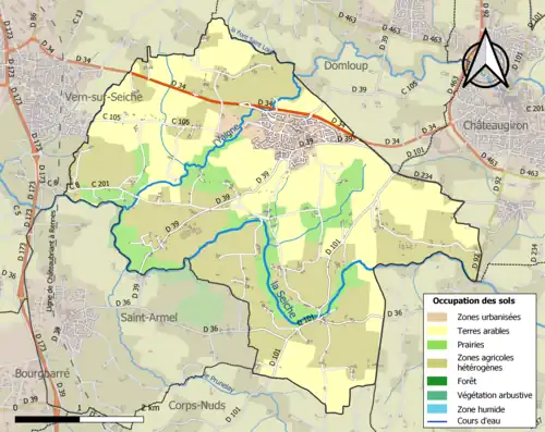 Carte en couleurs présentant l'occupation des sols.