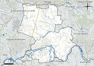 Carte en couleur présentant le réseau hydrographique de la commune