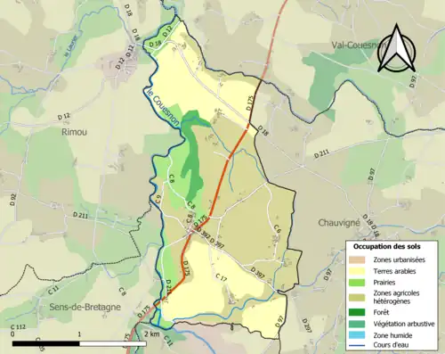 Carte en couleurs présentant l'occupation des sols.