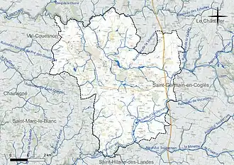 Carte en couleur présentant le réseau hydrographique de la commune