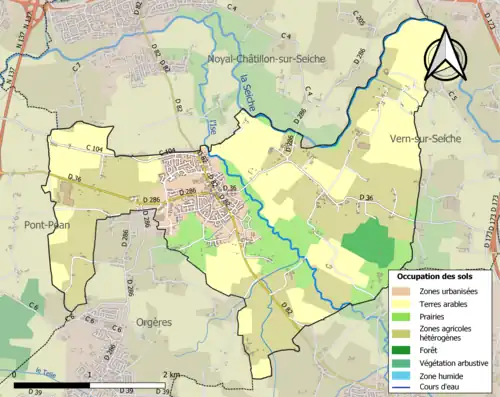 Carte en couleurs présentant l'occupation des sols.