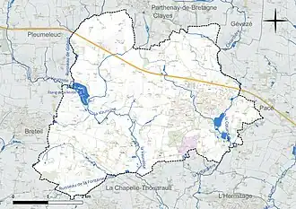 Carte en couleur présentant le réseau hydrographique de la commune