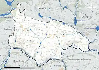 Carte en couleur présentant le réseau hydrographique de la commune