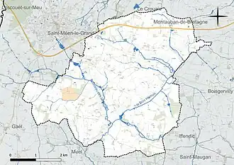 Carte en couleur présentant le réseau hydrographique de la commune