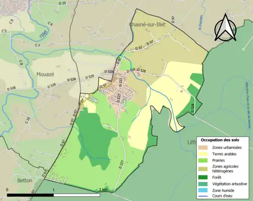 Carte en couleurs présentant l'occupation des sols.