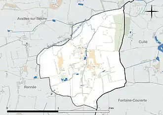 Carte en couleur présentant le réseau hydrographique de la commune