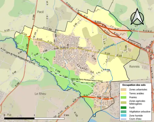 Carte en couleurs présentant l'occupation des sols.