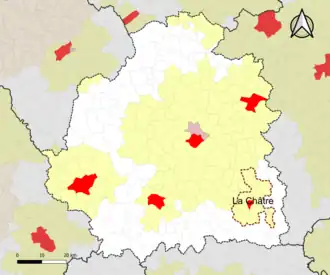 Localisation de l'aire d'attraction de la Châtre dans le département de l'Indre.