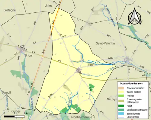 Carte en couleurs présentant l'occupation des sols.