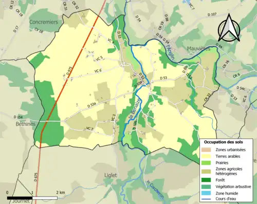Carte en couleurs présentant l'occupation des sols.