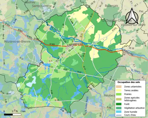 Carte en couleurs présentant l'occupation des sols.