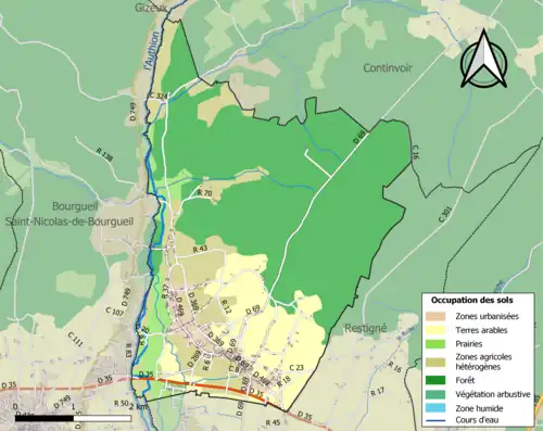 Carte en couleurs présentant l'occupation des sols.