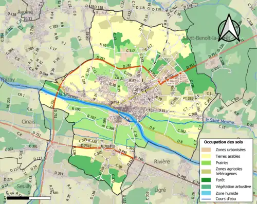 Carte en couleurs présentant l'occupation des sols.