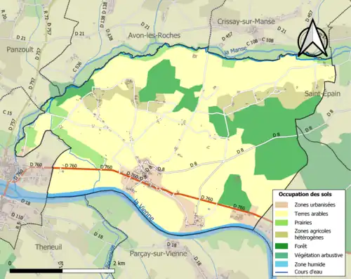 Carte en couleurs présentant l'occupation des sols.