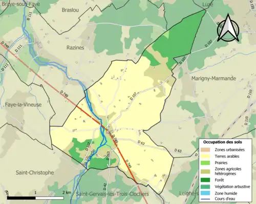 Carte en couleurs présentant l'occupation des sols.