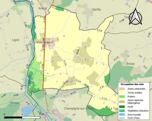 Carte en couleurs présentant l'occupation des sols.