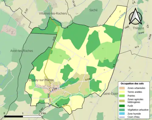 Carte en couleurs présentant l'occupation des sols.