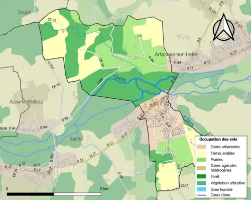 Carte en couleurs présentant l'occupation des sols.