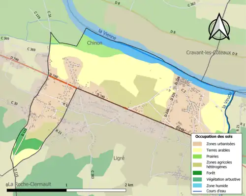 Carte en couleurs présentant l'occupation des sols.