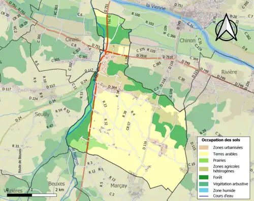 Carte en couleurs présentant l'occupation des sols.