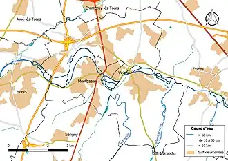 Carte matérialisant le tracé des cours d'eau sur un territoire.