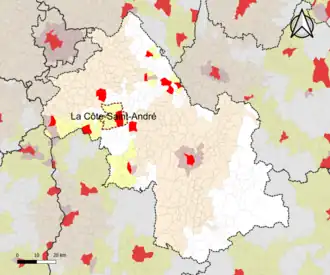 Localisation de l'aire d'attraction de la Côte-Saint-André dans le département de l'Isère.