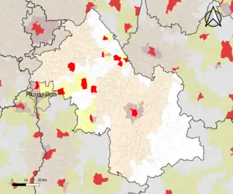Localisation de l'aire d'attraction de Roussillon dans le département de l'Isère.