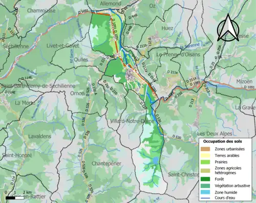 Carte en couleurs présentant l'occupation des sols.