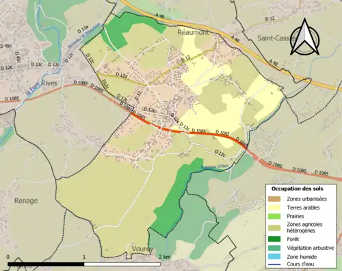 Carte en couleurs présentant l'occupation des sols.