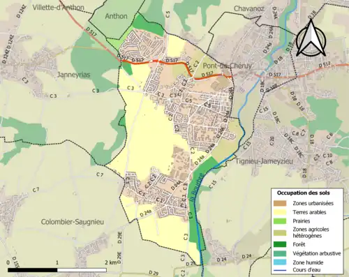 Carte en couleurs présentant l'occupation des sols.