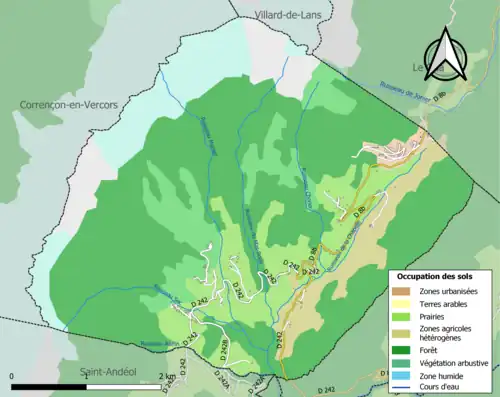 Carte en couleurs présentant l'occupation des sols.