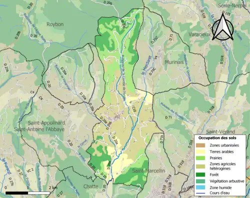 Carte en couleurs présentant l'occupation des sols.