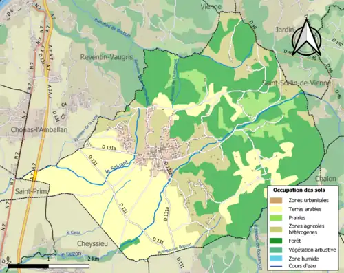 Carte en couleurs présentant l'occupation des sols.