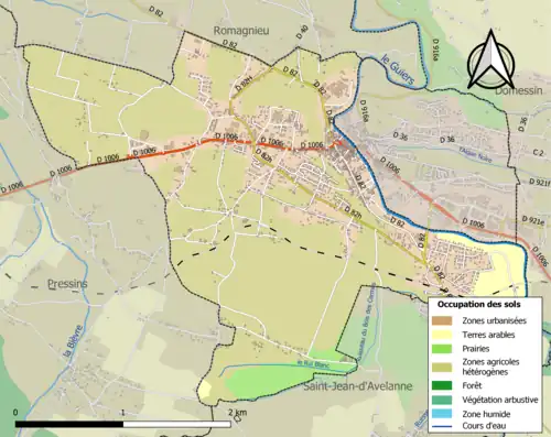 Carte en couleurs présentant l'occupation des sols.
