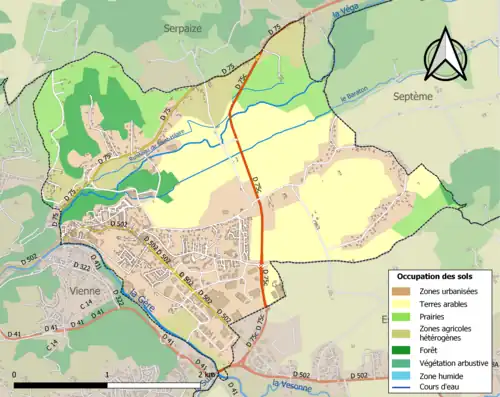 Carte en couleurs présentant l'occupation des sols.