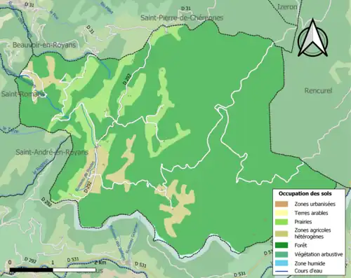Carte en couleurs présentant l'occupation des sols.