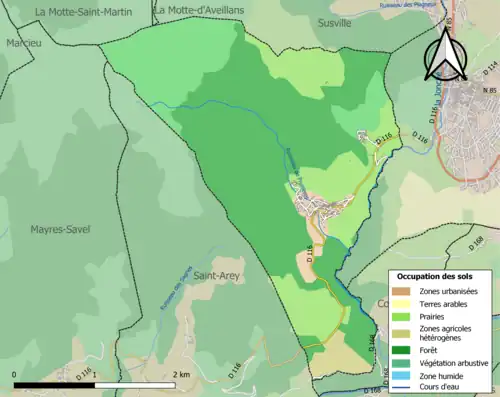 Carte en couleurs présentant l'occupation des sols.