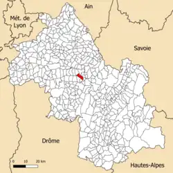Localisation de Rives dans le département de l'Isère.