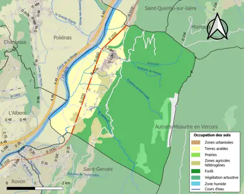 Carte en couleurs présentant l'occupation des sols.