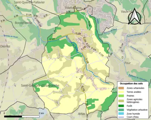 Carte en couleurs présentant l'occupation des sols.