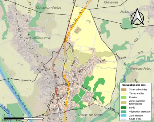 Carte en couleurs présentant l'occupation des sols.