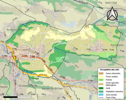 Carte en couleurs présentant l'occupation des sols.