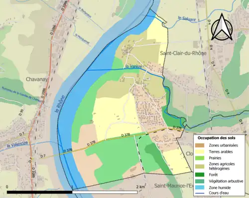 Carte en couleurs présentant l'occupation des sols.