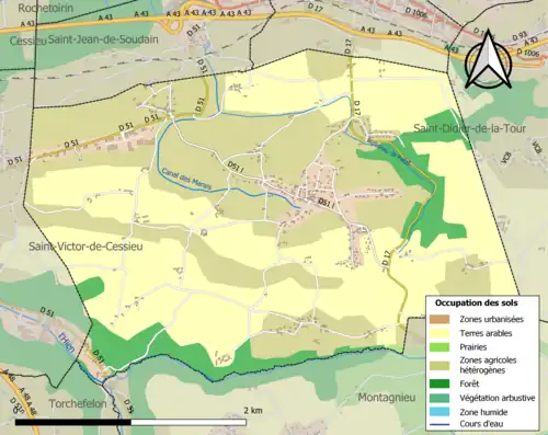 Carte en couleurs présentant l'occupation des sols.