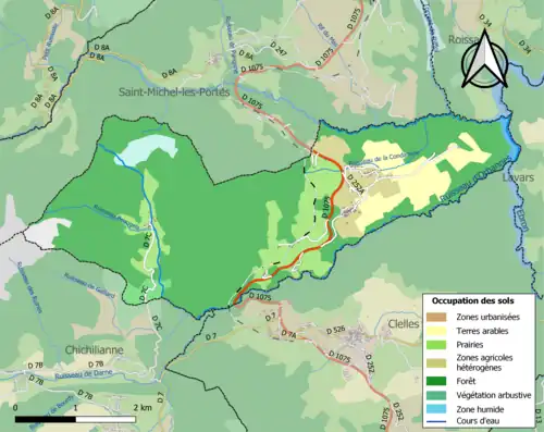 Carte en couleurs présentant l'occupation des sols.