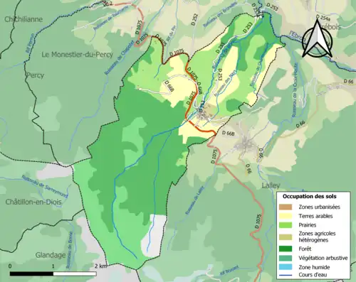 Carte en couleurs présentant l'occupation des sols.