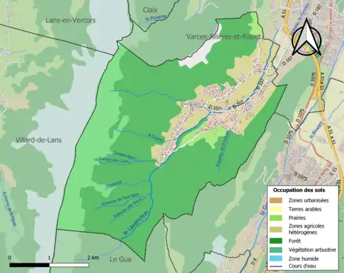 Carte en couleurs présentant l'occupation des sols.