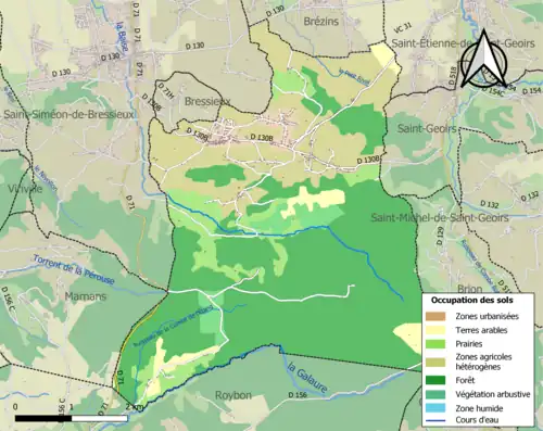 Carte en couleurs présentant l'occupation des sols.