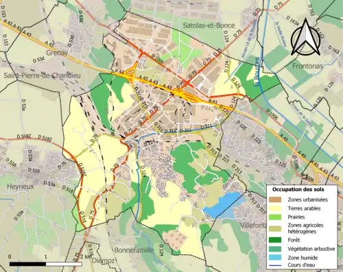 Carte en couleurs présentant l'occupation des sols.