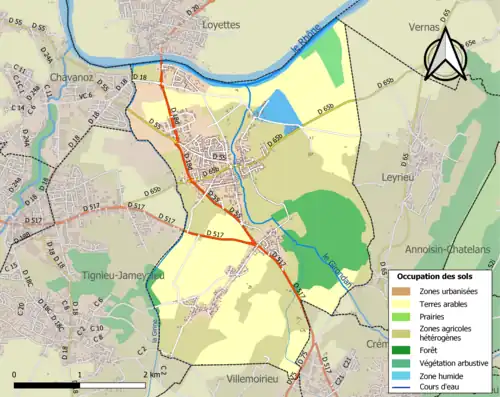 Carte en couleurs présentant l'occupation des sols.